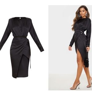 Pretty little thing Black satin wrap dress
